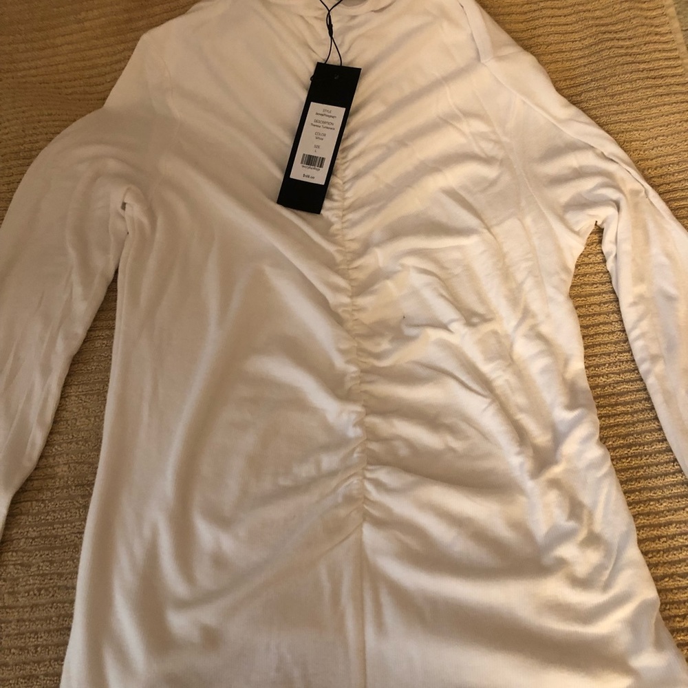Front-ruched NWT white Veronica Beard sweater.